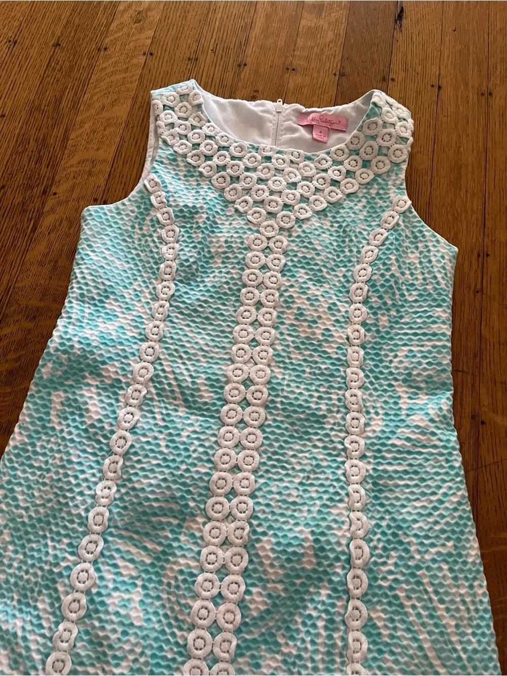 Lilly Pulitzer Aqua and White Eyelet-Trim Shift Dress